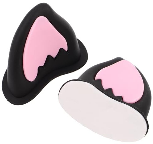 ZUNOXAZ Motorradhelmüberzug Mit Fuchsohren Dekoration Für Skihelm Helm Zubehör Pp-Material Schnell Installieren Schwarz Rosa Farbe Cartoon-Design Bezaubernder Stil Rollerhelm Verzierung