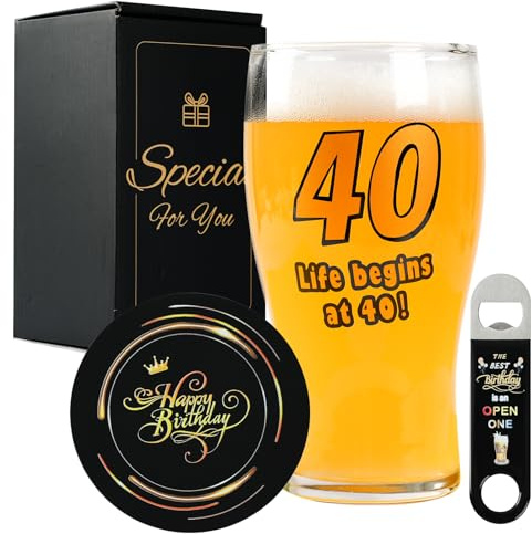 TOONGEEN 40th Birthday Gifts for Men, 40th Beer Glass for 40 Years Old Men | Funny 40 Keepsake Birthday Beer Glass Decorations, For Dad, Husband, Brother, Uncle,19oz