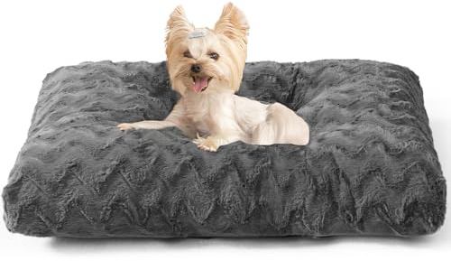 EHEYCIGA Hundebett Kleine Hunde Waschbar, 58x45cm, Hundekissen Flauschig für Kleine Hunde, Kuschelig Umkehrbare Hundematte mit Kunstpelz und Kunstleinen, Dunkelgrau