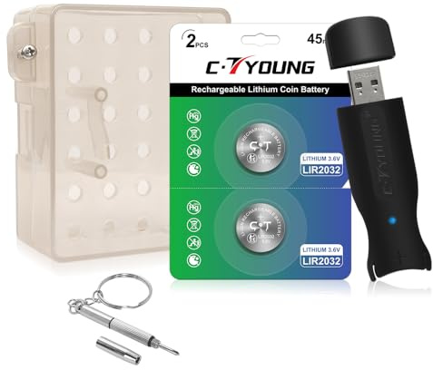 Rechargeable 2032 Battery Coin Button Cells Charger with Locking Storage Box for Added Safety for Widely Charge LIR2032,LIR2016,LIR1632 and LIR2025(USB port)