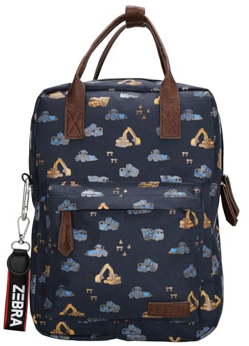 ZEBRA trends - Kinder Rucksack ab 4 Jahren - Baufahrzeuge Motiv, Schul- & Kita-Design mit vielen Fächern, gepolsterte verstellbare Träger, Vordertasche und Aufhängeschlaufe - Blau