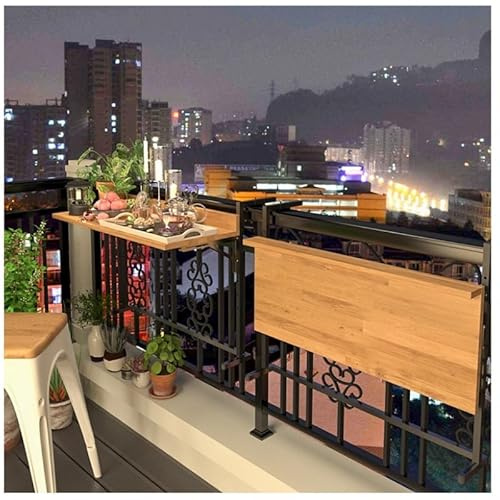 GWZHQIF Balkontisch Klappbar Hängend,Beistelltisch aus Holz Für Die Terrasse,Tragkraft 75 Kg,Fünfstufige Höhenverstellung Geeignet für Getränke Familienfeiern(Size:120x38cm)