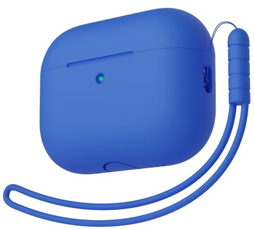 KOKOKA Silikonhülle Kompatibel mit AirPods Pro 3. Generation Hülle Case, Vollschutz, Weiches Silikon Schutzhülle Case für AirPods Pro 3 mit Silikonschlüsselband, Front-LED Sichtbar, Blau
