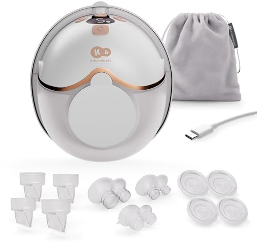Kinderkraft MAMAFLOW elektrische Einzelmilchpumpe, kabellos, tragbar, 4 Modi, 9 Intensitätsstufen, Speicherfunktion, bis zu 180 Min Akku, USB-C, einfache Reinigung, Gold