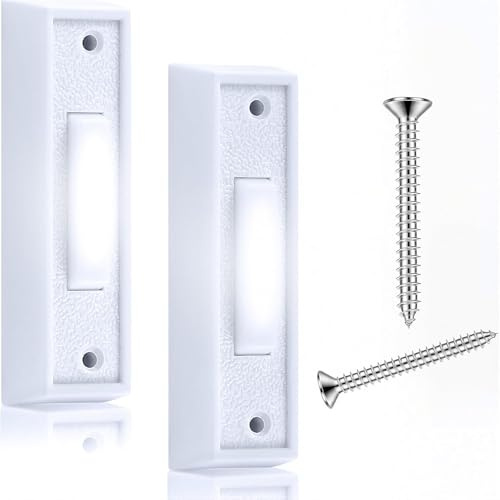 2Pack Door Bell Buttons Wired, Wired Door Bell Push Buttons LED Door Chime/White Door Bell Button, Lighted Doorbell Button for Most Door Bell Chimes White Light, Wall Mounted Doorbell Switch Garage