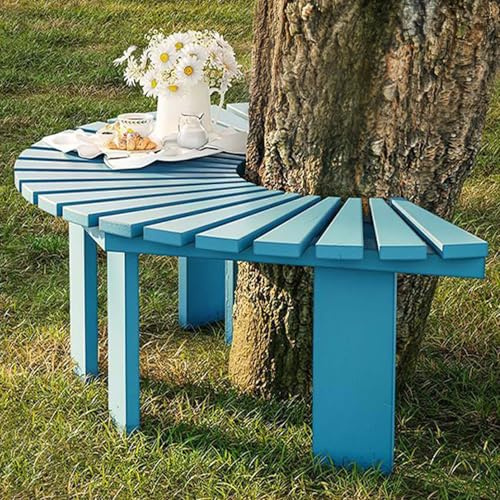 Gaommini Siège d'arbre extérieur Enveloppant | Banc d'arbre de Jardin Rond Semi-Circulaire | Sièges de Patio extérieur Toutes Saisons | Banc de Loisirs à Lattes d'arrière-Cour(Bleu,Round)