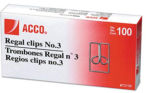 ACCO #3 Regal Owl Clips, Steel Wire, 1 Inch Length, Silver, 100 Clips per Box (A7072130)