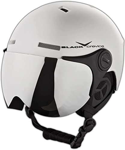 BLACK CREVICE Erwachsenen Skihelm im Pilotenstyle mit zusätzlichem orangem Wechselvisier, Matt Silver/Black