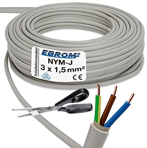 Cable de Instalación Nym-J 3x1, 5mm ² Plástico - Línea de Instalación - 5m / 5M/ 5 Metros -pvc - Gris