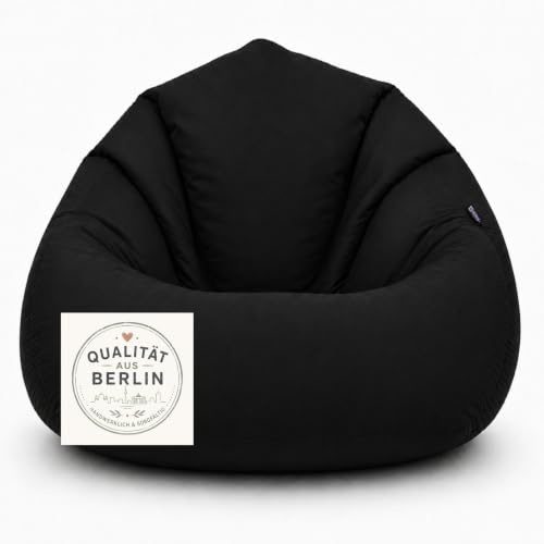 BuBiBag Sitzsack Erwachsene Bodenkissen Sitzkissen, Schwarz XXXL | Riesensitzsack Tropfenform als Liegekissen, 128x85 cm, gefüllt, wasserabweisend, Indoor und Outdoor