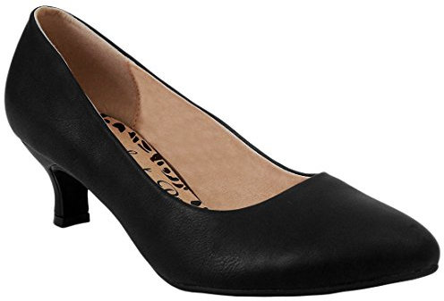 Comfort Plus▒▒Ladies Kitten Heels Womens Flexi Sole Court Shoes Pumps Wide E Fitting Classic Casual Formal Wider Fit Work Office Comfy Smart Comfortable Slip On Shoe Low Mid Heel,Black / Matt,7 UK