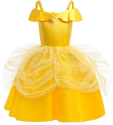 Lito Angels Vestito Belle Costume la Bella e la Bestia per Bambina, Abito da Ballo Giallo Principessa, Taglia 2-3 anni, Stile A