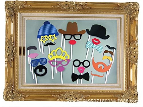 CHSYOO 25 Carta Photobooth con Una Grande Cornice, Porta Foto Puntelli Baffi Bowknot Labbra ha bomboniere per Matrimonio Compleanno Baby Shower Battesimo di Natale Halloween