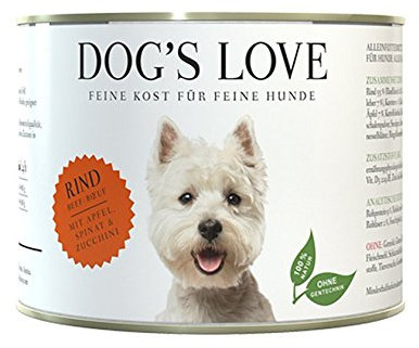 DOG'S LOVE Classic Nassfutter Hund Rind mit Apfel, Spinat & Zucchini (6 x 200g)