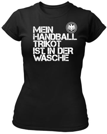 clothinx Damen T-Shirt EM Mein Handball Trikot ist in der Wäsche Schwarz/Weiß Größe L