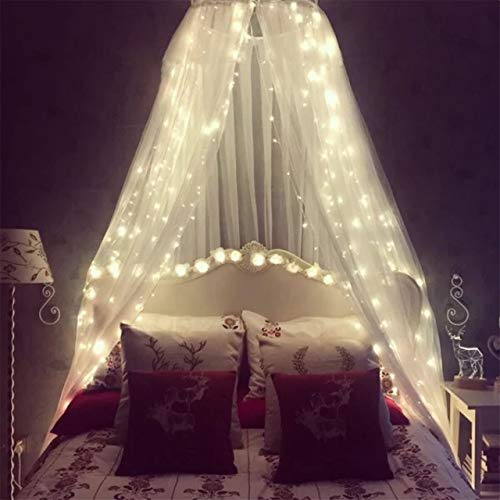 Toldo de cama con luces, mosquitera para niñas, cortinas de cama tamaño Full Queen desde el techo, mosquitera de domo, tienda de campaña para niñas, toldo de princesa, decoración de cama King