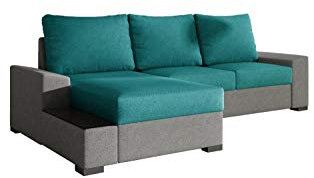 MOEBLO Ecksofa mit Schlaffunktion mit Bettkasten Couch L-Form Polstergarnitur Wohnlandschaft Polstersofa mit Ottomane Couchgranitur - Gomez (Blau+Hellgrau(Dora 85+Dora90), Ecksofa Links)