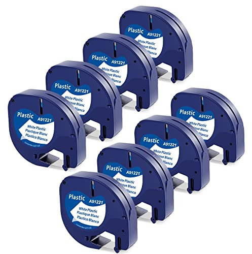 8x Kompatibel mit Dymo Letratag XR Etikettenband 12mm x 4m Letra Tag Plastic White Bänder Kunststoff Schriftband, Kompatibel mit Dymo Letra Tag LT-100H LT-100T XR XM 200B, Schwarz auf Weiß Band