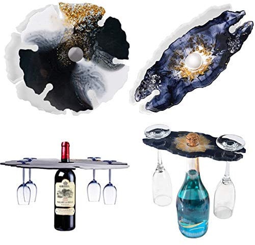 VEGCOO 2 Pack Silicone Moulds, Resin Wine Bottle Holder Coaster Moulds for Bar, Kitchen, Art Craft DIY