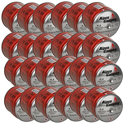 Alpen Camping IK006 24x 400 ml / 190g Gaskartuschen Propan-Butan Stechkartusche für Gaskocher Campingkocher Bunsenbrenner Lötbrenner EN417 Gas Block System (24)