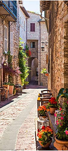 wandmotiv24 Türtapete Gasse, Mediterran, Italien, Sonne 90 x 200cm (B x H) - Dekorfolie selbstklebend Sticker für Türen, Türfolie, Aufkleber, M1334