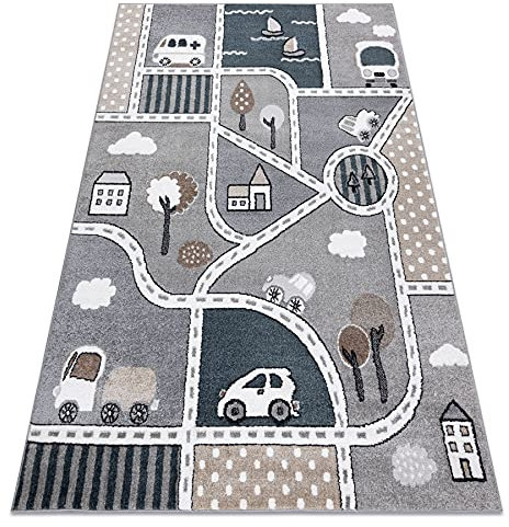 rugsx Teppich Fun Strade Kinderteppich für Babyzimmer, Spielteppiche, Kinderzimmer, Moderne, Straße, Stadt grau 140x190 cm