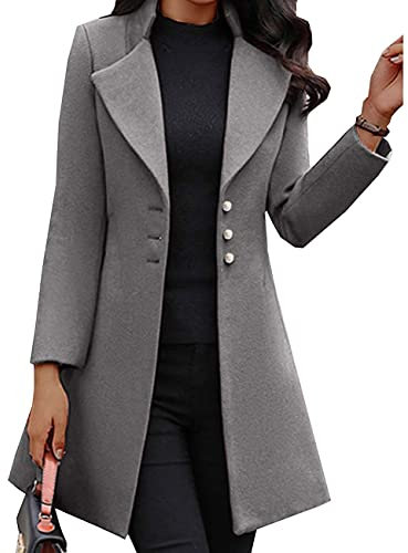 BAIXIAOCHI Winter Mid-Length Wool Lapels Look Thin, Solid Color Slim Women'S Woolen Coat Jacket