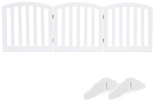Maxmass Freestanding Dog Gate, Folding Pet Fence with 360° Rotating Hinges and Wide Salts, Wooden Pet Barrier for stairs doorways (185 x 61cm, White)