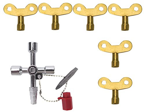 VooGenzek 7 Stück Werkzeug Schlüssel-Set, Universalschlüssel für Klempner, 4-Wege Service-Kreuz Schlüssel, Dreieck Schlüssel, Verwendet für Stromzähler, Wasserzähler, Gaszähler, Heizkörper