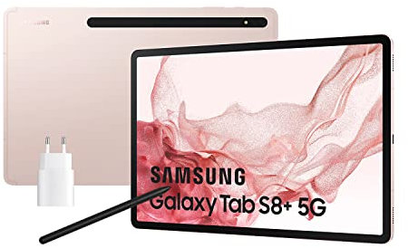 Samsung Galaxy Tab S8+ con caricatore - Tablet da 12,4 (8 GB RAM, 128 GB di archiviazione, 5G, Android 12) Rosa - Versione spagnola