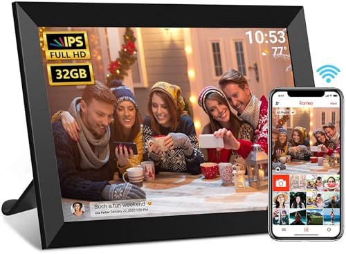 Frameo 10.1 Inch WiFi Digital Photo Frame, 32GB Digital Picture Frame with 1280x800 IPS HD Touch Screen, Auto-Rotate Wall Mount, Easy Share Photos/Videos from Phone - Gifts for Mom