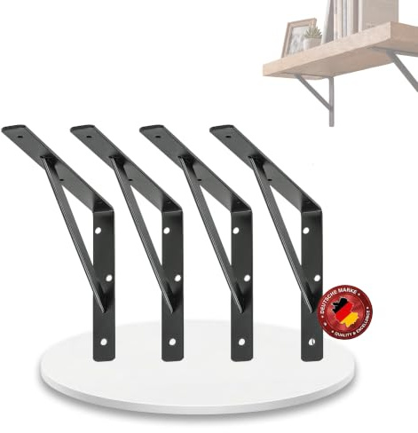 siwitec Regalhalterung Stegkonsole 150kg Traglast schwarz 500x330x30mm 4er | abgerundete Ecken für saubere Kantenabschlüsse, ideal für Wohnbereich, Keller, Werkstatt oder Garage
