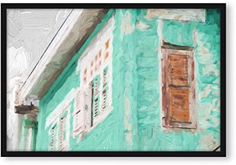 Pixxprint altes karibisches Haus, Poster im Bilderrahmen, Format: 100x70cm, Kunstdruck gerahmt