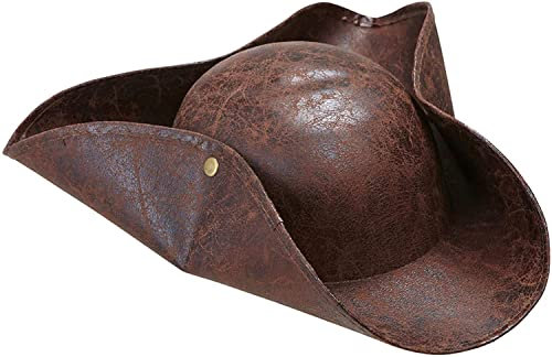 Black Sugar Piratenhut Braun PU Unisex Tricorn Mittelalter Karneval Cap Einheitsgröße Braun, braun, Einheitsgröße