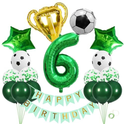 Jxuzh Fußball Geburtstag Deko Xxl Set 6 Jahr Luftballons Fußball Deko Fußball 6. Geburtstag Deko Junge Fussball Deko Geburtstag Kinder Fußball ballon 6 Jahre Geburtstag Deko Grün Fußball Party Deko