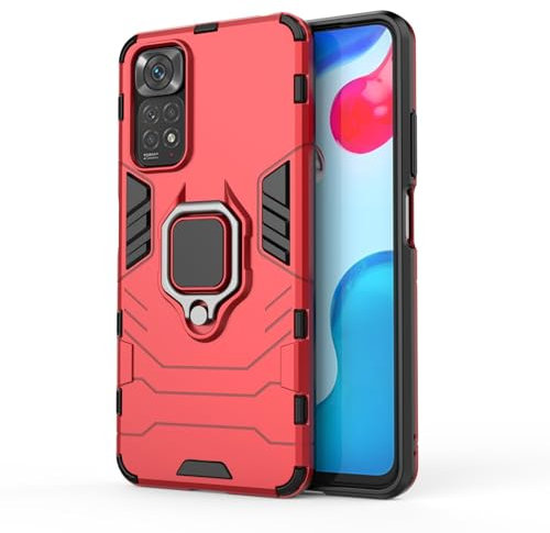 Cover per Xiaomi Redmi Note 11/Redmi Note 11s con Anello Custodia Supporto Magnetica Rigida Resistente Antiurto Doppio Strato Protettiva Calamita Bumper Case (Xiaomi Redmi Note 11/Note 11s, Rosso)