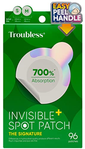 Troubless Invisible Pimple Spot Patch - 96 Ultra Thin Acne Patches - Easy Peel - 2 Sizes