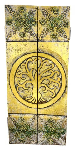 SusggO Accroche clés mural en bois fait main Motif arbre de vie doré décapé