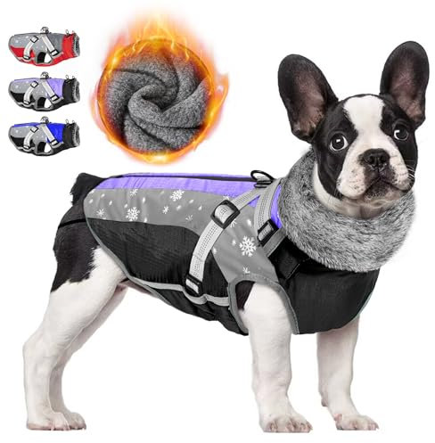 Nasjac Winter Hundemantel mit abnehmbarem Geschirr, wasserdichte Fleece warm hundejacke für kleine mittlere große Hunde, reflektierende einstellbare pelzige Hundekleidung Outdoor Hunter Weste