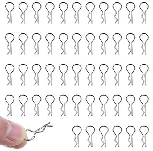 KARELLS 50 Stücke RC Karosserie Clips, Edelstahl R Typ Pin, Universal RC Body Klemmen für 1/10–1/12 Fernbedienung Auto Shell Modell Ersatzteil, Silber Körper Shell Clip, Karosserie Splinte Klammern