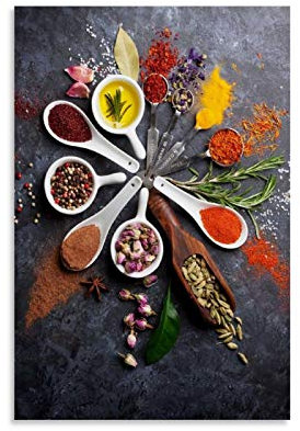 Poster de cuisine et d'herbes et d'épices - Peinture décorative sur toile - Poster mural et art - Décoration moderne pour chambre à coucher - 20 x 30 cm