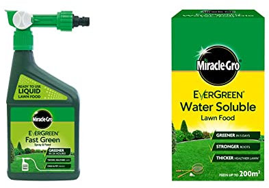 Miracle-Gro EverGreen Fast Green Spray & Feed, Liquid Lawn Food, 1 Litre and Water Soluble Lawn Food, 1 kg