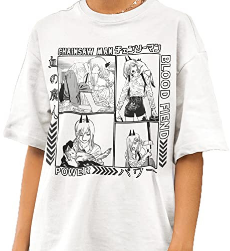 MEDM Chainsaw Man Power Japanese Manga T-Shirts for Women Men Clothes Denji Aki Makima Chainsaw Man Anime Oversized Tshirt Clothes