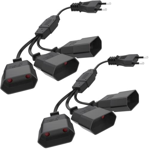 Verlängerungskabel Eurostecker, Euro Eurostecker Verlängerung, Flaches Stromkabel Verlängerung, Verlängerungskabel Flachstecker, Verlängerungskabel Flach 5cm, Eurostecker Verteiler - 2 Stücke Schwarz
