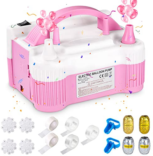 UNIDEAL Elektrische Ballonpumpe, 600W Luftballonpumpe mit Automatik und Halbautomatisch Modi, Tragbare Doppeldüse Ballonpumpe Aufblasgerät für Party, Hochzeit, Geburtstag und Festivaldekoration