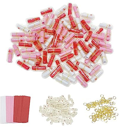 BIIVSOV Capsule Letters Message, 100Pcs Lovely Mini Pill Shaped Message Capsule Letter, Capsule Letters Message Friendship Gift (Gradient Red)