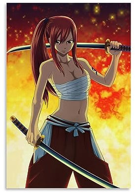 ELedvb Fairy Tail Anime-Poster, ErzaCanvas-Poster, dekoratives Gemälde, Leinwand-Wandposter und Kunstdruck, modernes Familienschlafzimmer-Dekor-Poster, 20 x 30 cm