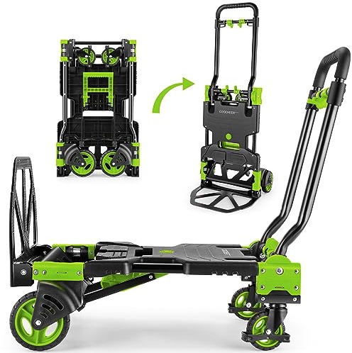 Folding Hand Truck Dolly, 330lb Convertible 4 to 2 Wheel Moving Cart, Green