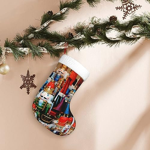 TREJUKY Christmas Stockings Nutcracker 18'' Xmas Stockings with White Super Soft Plush Cuff Family Pack Stockings Decorations for Xmas Holiday Family Party Season Decor