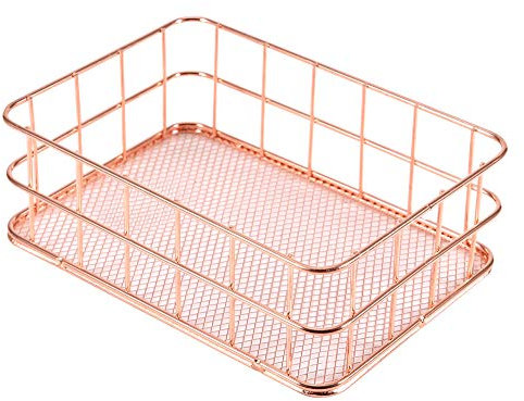 Metall-Organizer-Korb, Aufbewahrungskorb Grid Drahtkorb Drahtgitterkorb Make Up Organizer Aufbewahrung Multifunktionaler Drahtgitter-Desktop-Speicherorganisator für Haus und Büro (Groß, Rosa)